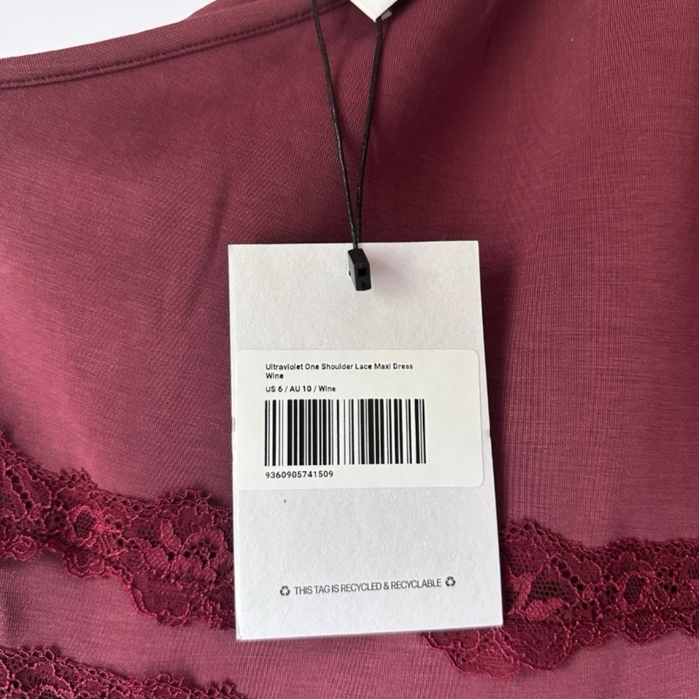 NWT Princess Polly Ultraviolet One Shoulder Lace Maxi Dress Wine US 6 - Picture 10 of 14